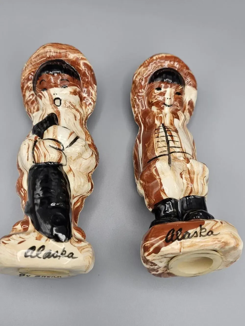 Vintage Alaska Eskimo Salt and Pepper Shakers Ceramic Figurines